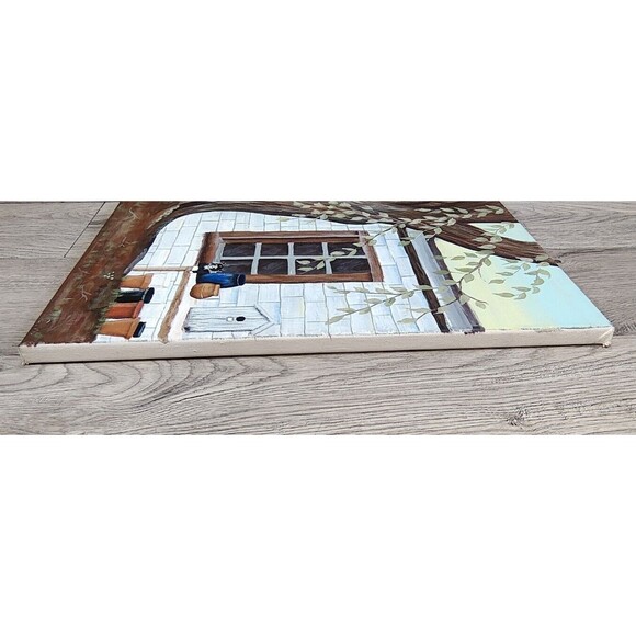 12x16 Painting On Canvas "Window, Tree and Cat" Americana-Unknown Artist - Picture 8 of 10